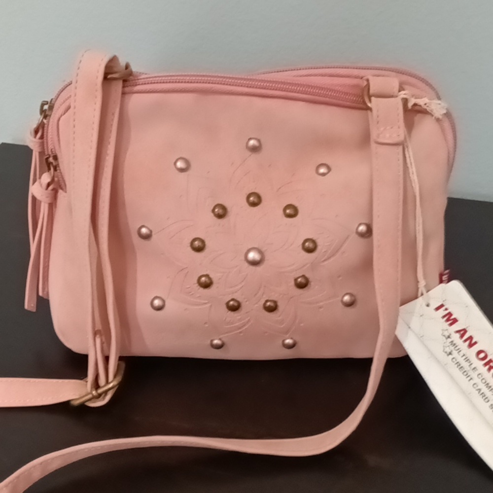 NWT UNIONBAY Organizer Crossbody Pink Faux-Suede Floral Studs